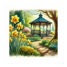 Watercolor Spring Floral Gazebo AI Art 