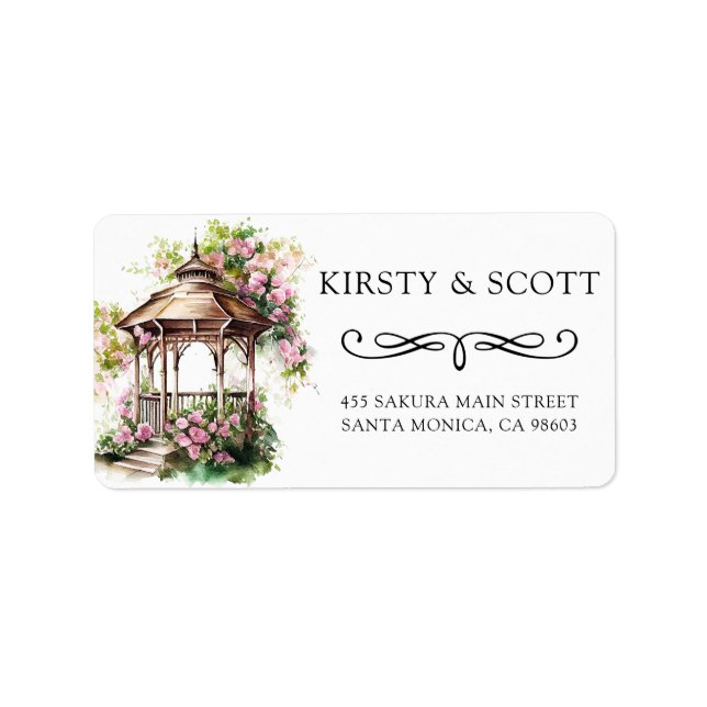 Watercolor Spring Floral Gazebo Wedding Address Label (Front)