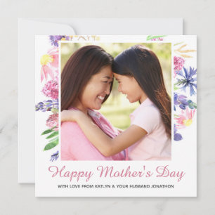Watercolor Spring Floral Happy Mother's Day Photo Holiday Card