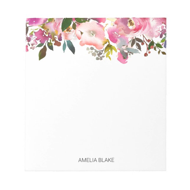 Watercolor Spring Floral Personalised Notepad (Front)