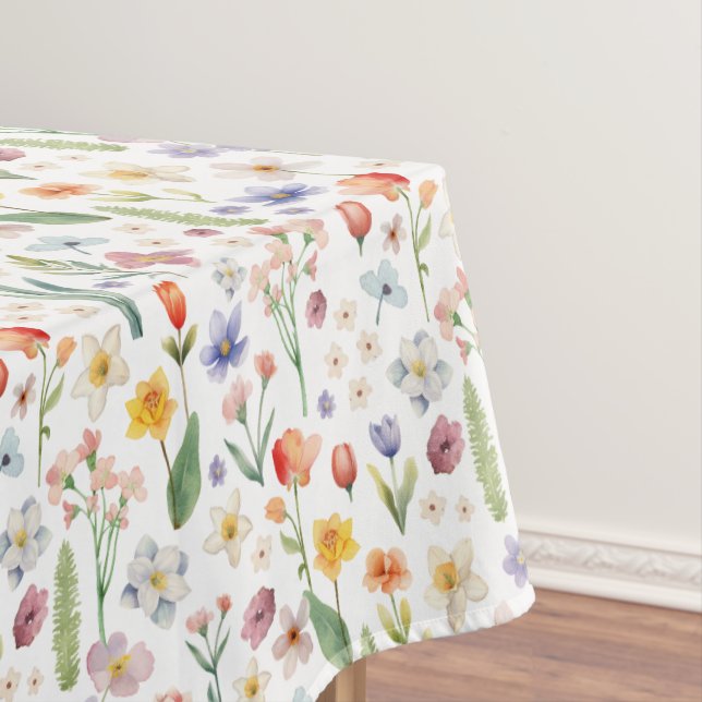 Watercolor Spring Floral Tablecloth | Garden Party (In Situ)