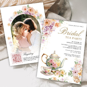 Watercolor Spring Floral Tea Party Bridal Shower Invitation