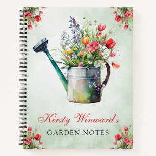 Watercolor Spring Floral Watering Can Garden Notes Notebook