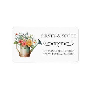 Watercolor Spring Floral Watering Can Wedding Label