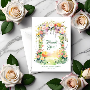 Watercolor Spring Floral Wedding Arch Thank You Card