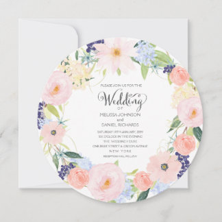Watercolor Spring Floral Wreath Wedding Invitation