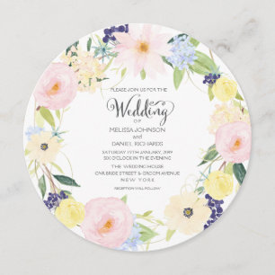 Watercolor Spring Floral Wreath Wedding Invitation