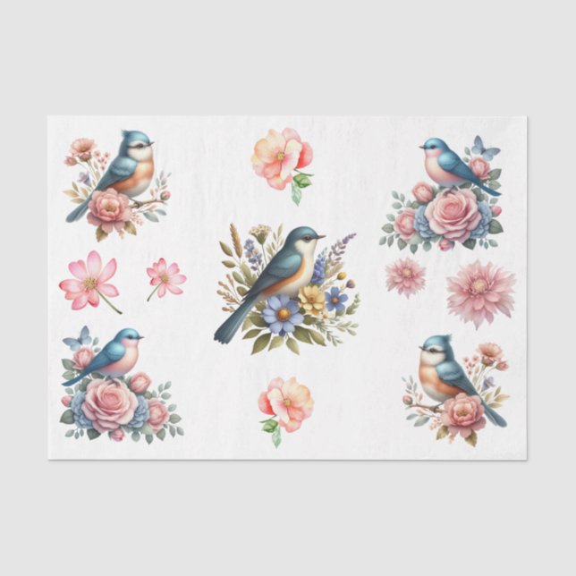 Watercolor Spring Florals & Birds Elements  Tissue Paper (Front)