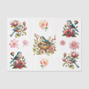 Watercolor Spring Florals & Birds Elements Tissue Paper