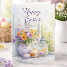 Watercolor Spring Florals Happy Easter Card