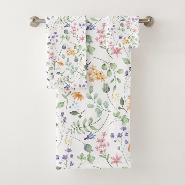 Watercolor Spring Flower Pattern  Bath Towel Set (Insitu)