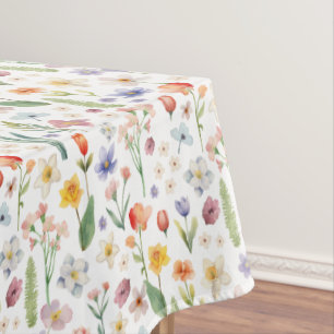 Watercolor Spring Flower Pattern Tablecloth