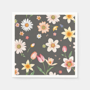 Watercolor Spring Flower Pattern with Daisies Napkin