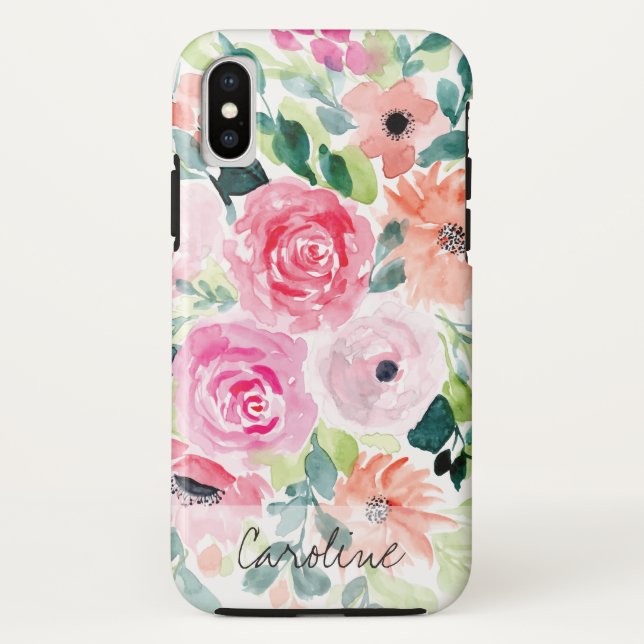 Watercolor Spring Flowers. Add Name. Case-Mate iPhone Case (Back)