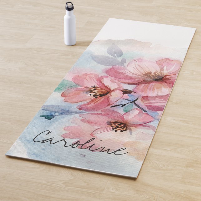 Watercolor Spring Flowers. Add Name. Yoga Mat (In Situ)
