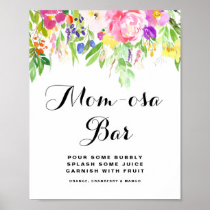 Watercolor Spring FLowers Baby Shower Mum-osa Bar Poster