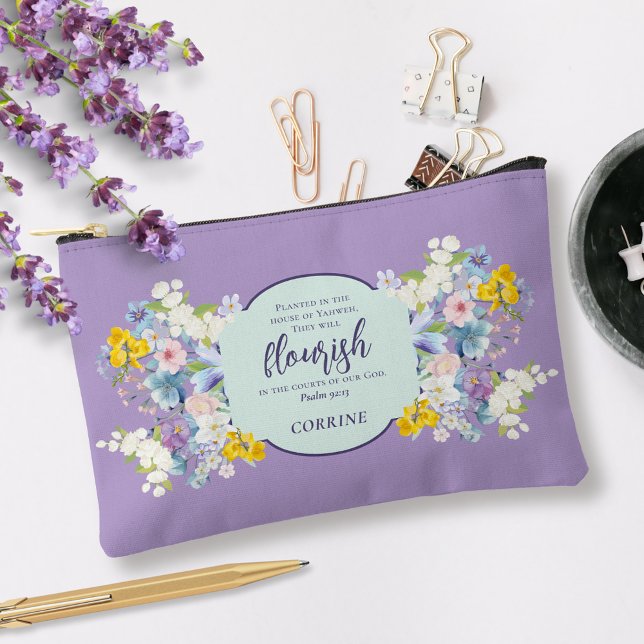Watercolor Spring Flowers Bible Verse Personalised Accessory Pouch (Creator Uploaded)