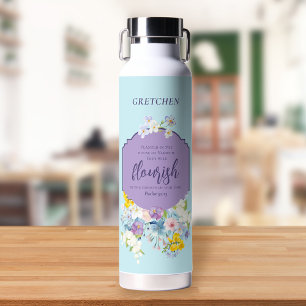 Watercolor Spring Flowers Bible Verse Personalised Water Bottle