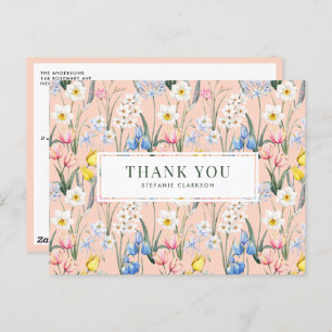 Watercolor Spring Flowers Botanical Thank You Postcard