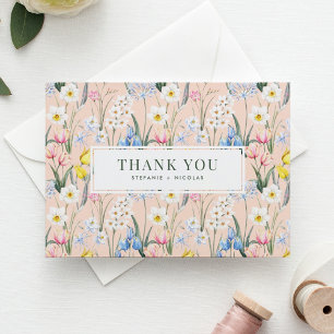 Watercolor Spring Flowers Botanical Wedding Thank You Card