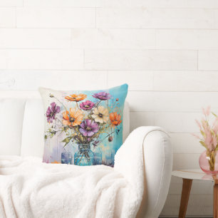 Watercolor Spring Flowers Cushion