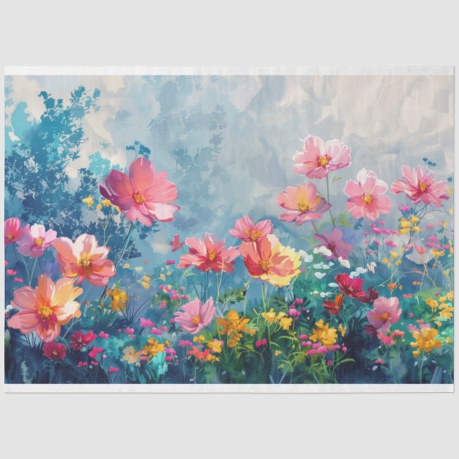 Watercolor Spring Flowers Decoupage Tissue Paper (Front)