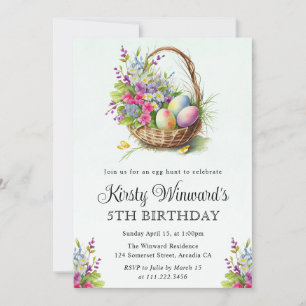 Watercolor Spring Flowers Easter Basket Birthday Invitation