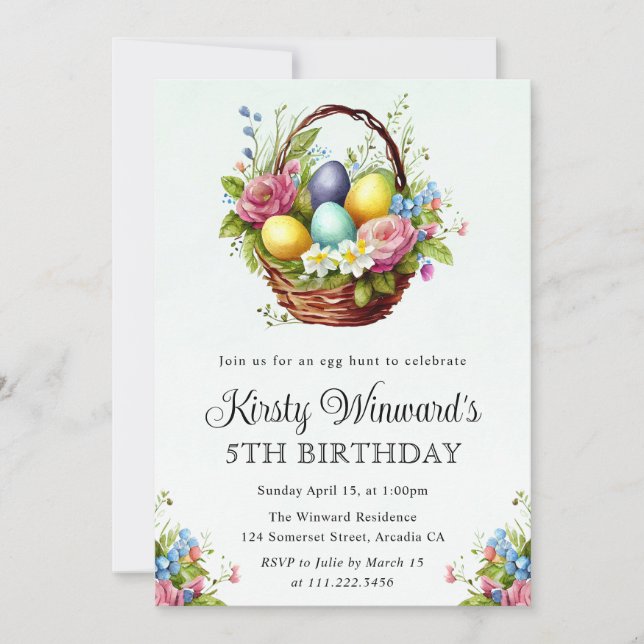 Watercolor Spring Flowers Easter Basket Birthday Invitation (Front)