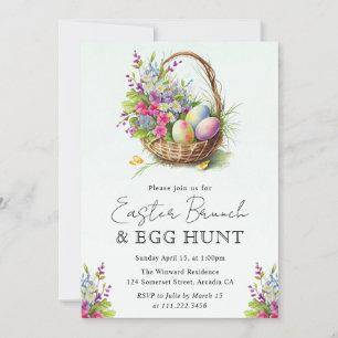 Watercolor Spring Flowers Easter Basket Brunch Invitation