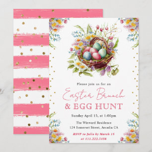Watercolor Spring Flowers Easter Basket Brunch Invitation