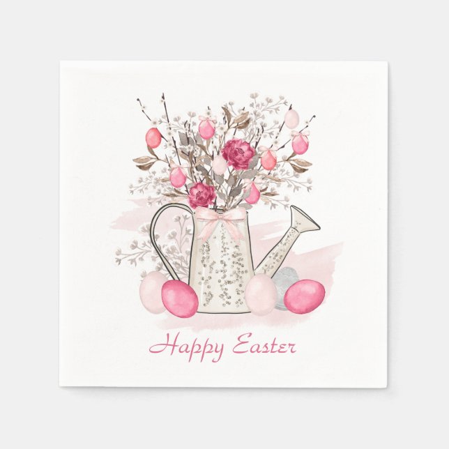 Watercolor Spring flowers Easter eggs Personalised Napkin (Front)
