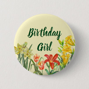 Watercolor Spring Flowers Floral Birthday Girl 6 Cm Round Badge