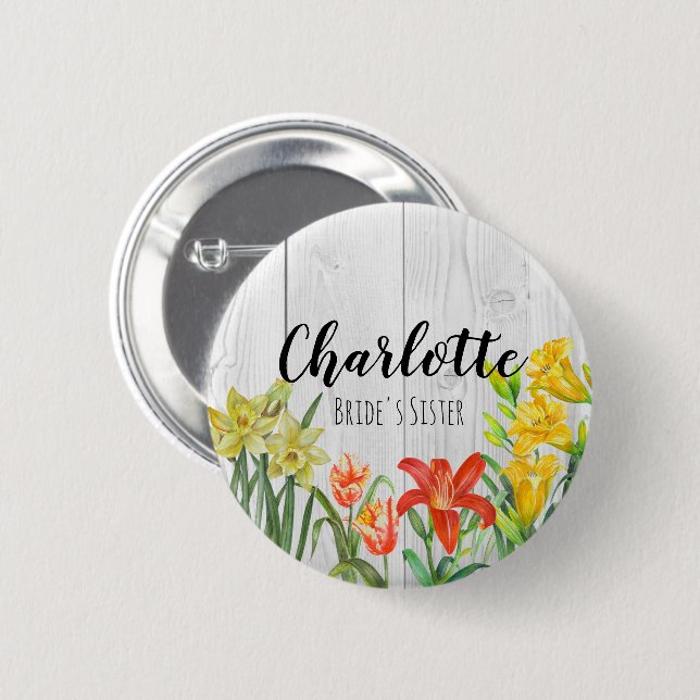 Watercolor Spring Flowers Floral Illustration 6 Cm Round Badge (Front & Back)