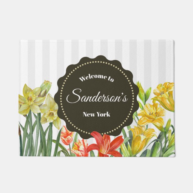 Watercolor Spring Flowers Floral Illustration Doormat (Front)