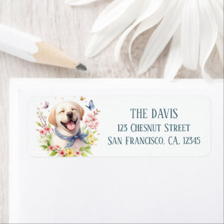 Watercolor Spring Flowers Labrador - Return Address Label