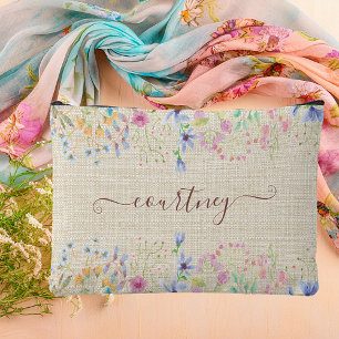 Watercolor spring flowers personalised accessory pouch