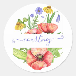 Watercolor spring flowers personalised classic round sticker