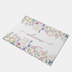 Watercolor spring flowers personalised doormat