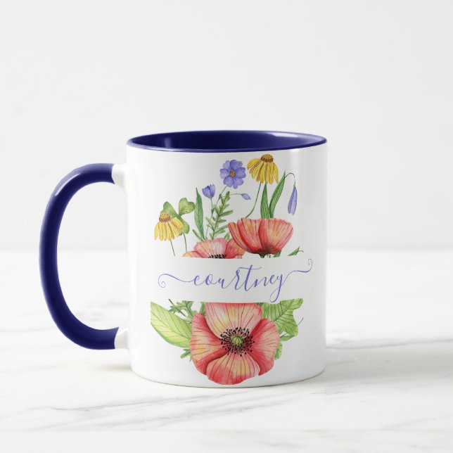 Watercolor spring flowers personalised mug (Left)
