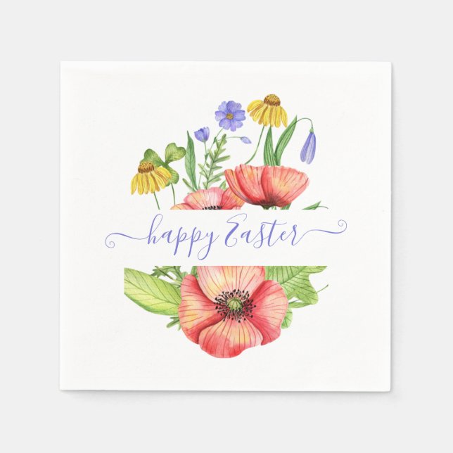Watercolor spring flowers personalised  napkin (Front)