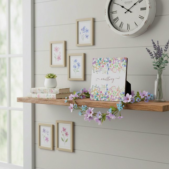 Watercolor spring flowers personalised   plaque (Creator Uploaded)