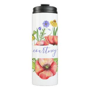 Watercolor spring flowers personalised thermal tumbler