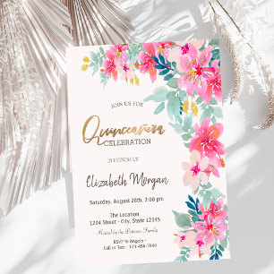 Watercolor Spring Flowers Quinceañera Invitation