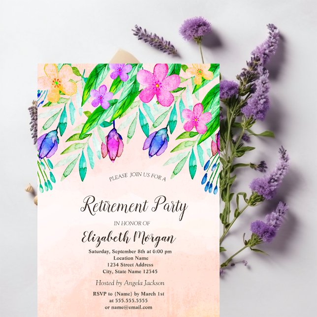Watercolor Spring Flowers Retirement  Invitation (Creator Uploaded)