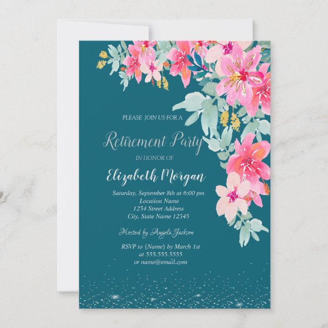 Watercolor Spring Flowers Retirement Invitation (Front)