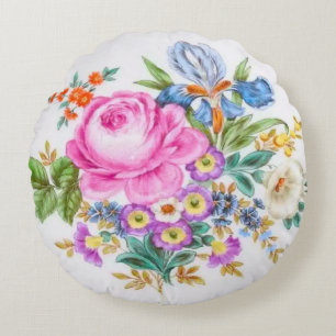 Watercolor Spring Flowers Round Cushion