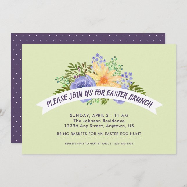 Watercolor Spring Flowers Stylish Easter Brunch Invitation (Front/Back)