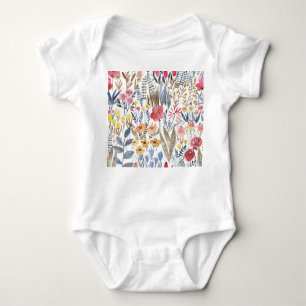Watercolor spring flowers, vibrant seamless patter baby bodysuit