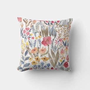 Watercolor spring flowers, vibrant seamless patter cushion
