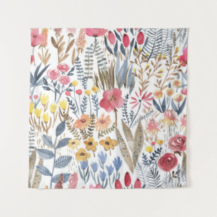 Watercolor spring flowers, vibrant seamless patter tapestry